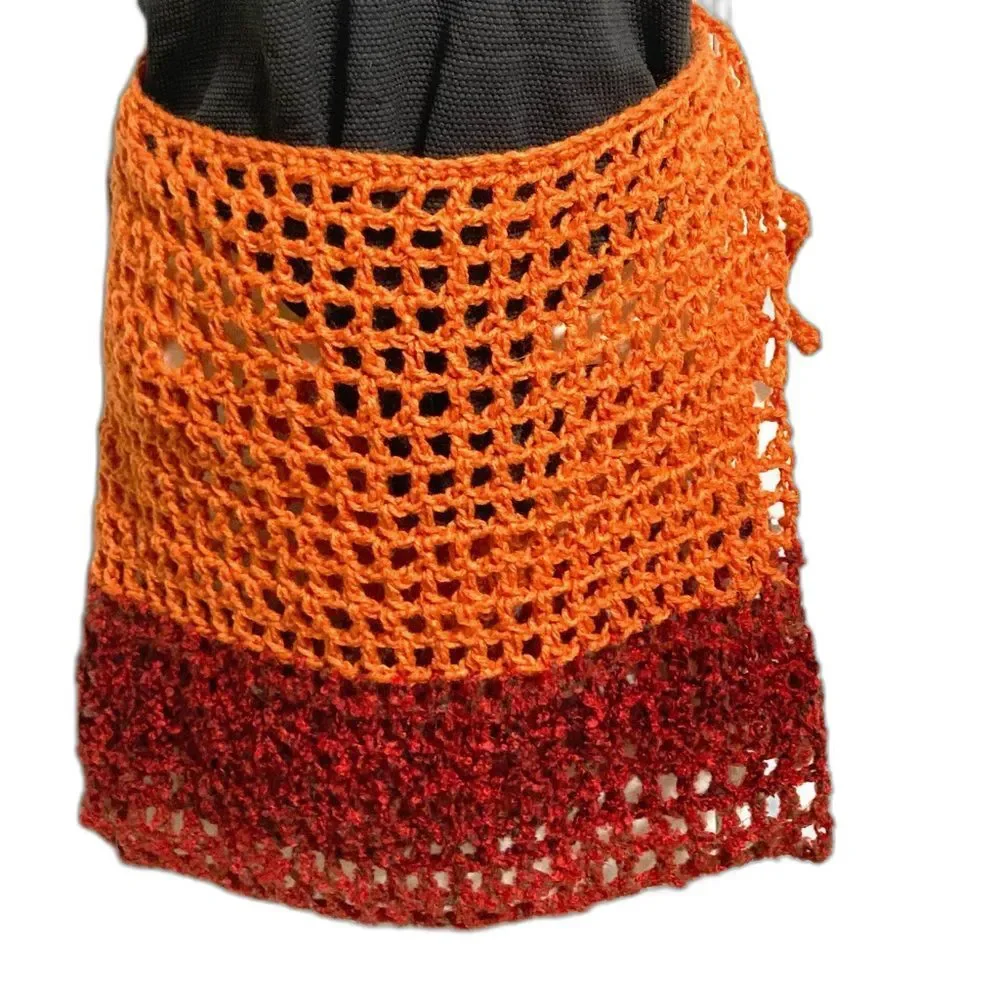 Swim Sarong Cover Up Fishnet Crochet Ombre Orange Red Black Gray 36 inch XL
